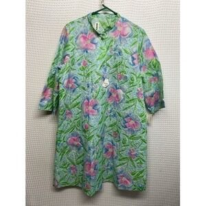 NWT Stella Fagin Green Floral Power House Coat/Duster Robe Women M USA Retro